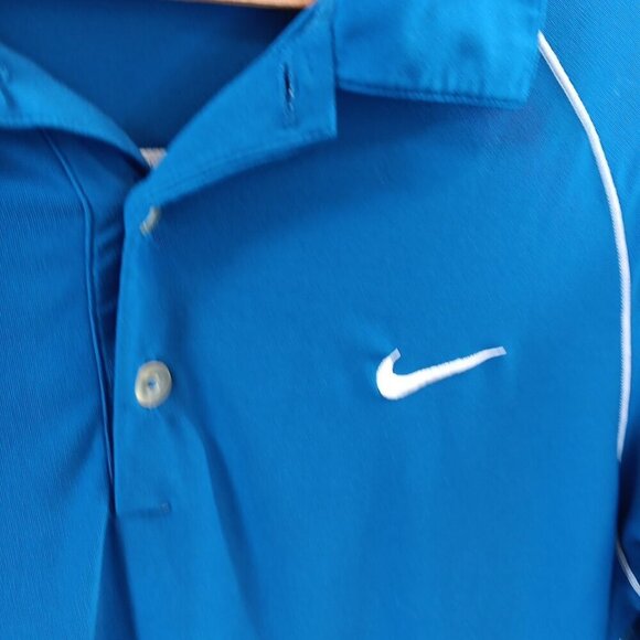 Medium Men’s Nike Golf Fit Dry Polyester Blue Golf Polo Swoosh Logo Very Good - Picture 2 of 11